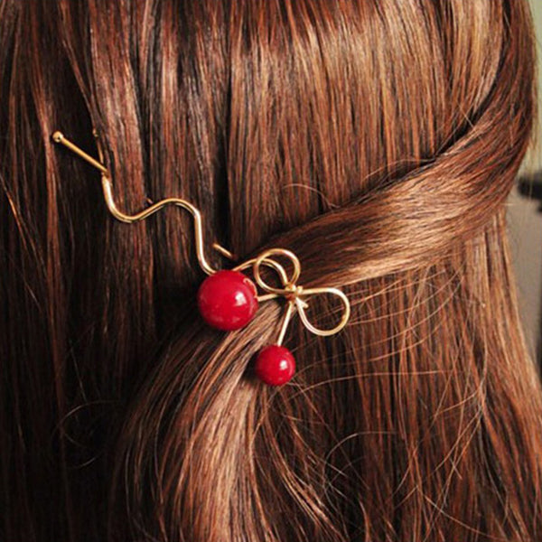 3Pc/Lot Sweet Women Girls Barrettes Korean Style Red Cherry Shaped Bow Hairpin Twist Hair Clips Headdress Hair Accessories