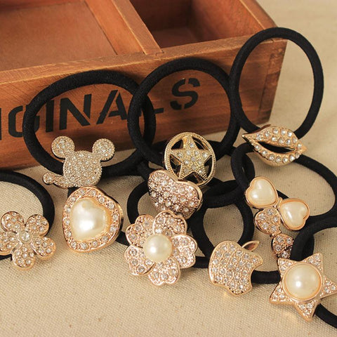 15 Kinds Elastic Hair Bands Rubber Bands Crystal Simulated Pearl Flower Star Bow Hair Accessories for Kids Girls Women Headwear