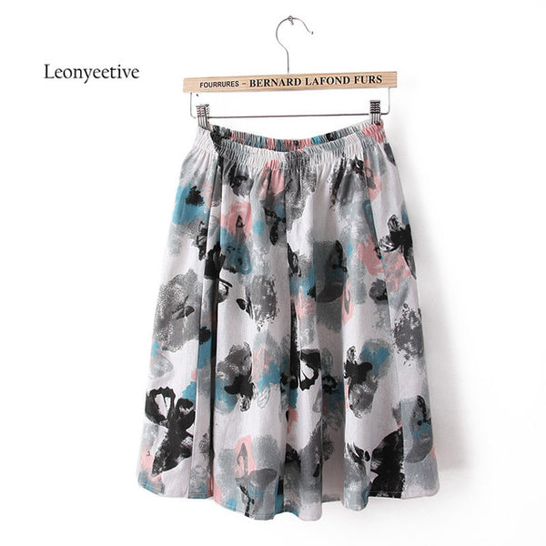 Leonyeetive 2017 Spring Summer Casual Floral Fashion linen Skirts Women Cotton Linen Embroidery Skirt