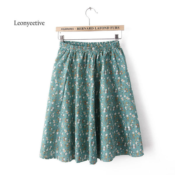 Leonyeetive 2017 Spring Summer Casual Floral Fashion linen Skirts Women Cotton Linen Embroidery Skirt