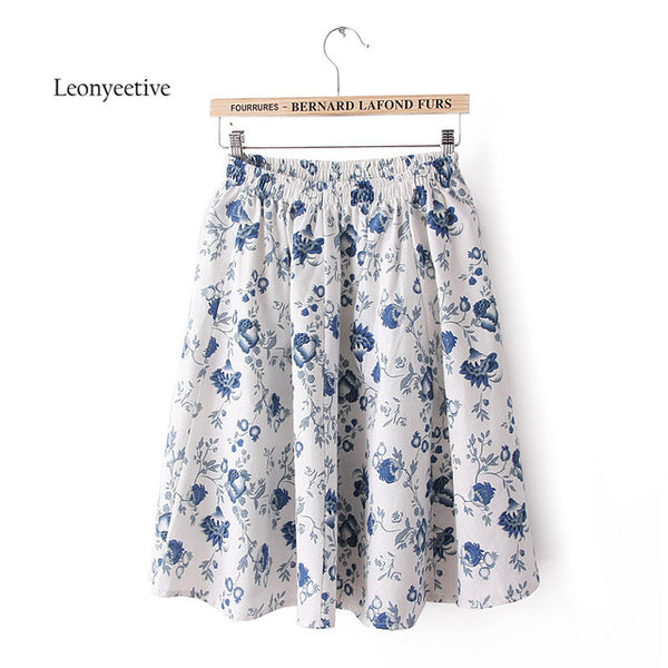 Leonyeetive 2017 Spring Summer Casual Floral Fashion linen Skirts Women Cotton Linen Embroidery Skirt