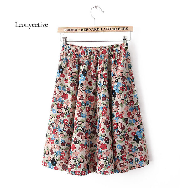 Leonyeetive 2017 Spring Summer Casual Floral Fashion linen Skirts Women Cotton Linen Embroidery Skirt