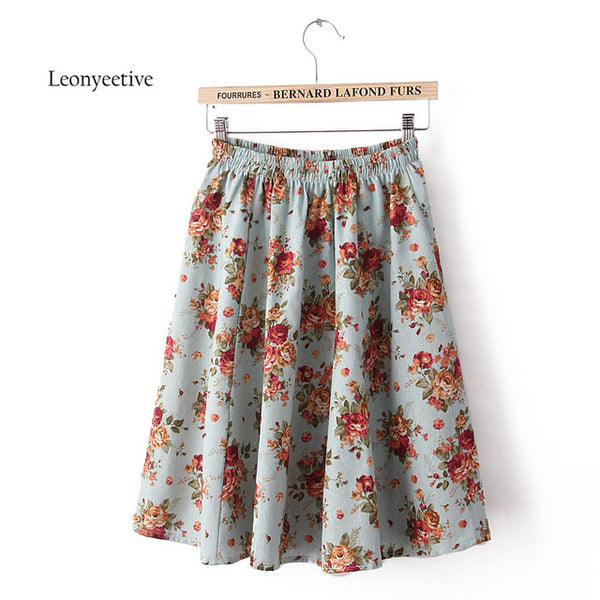 Leonyeetive 2017 Spring Summer Casual Floral Fashion linen Skirts Women Cotton Linen Embroidery Skirt