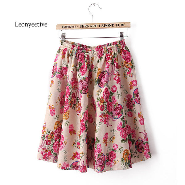 Leonyeetive 2017 Spring Summer Casual Floral Fashion linen Skirts Women Cotton Linen Embroidery Skirt