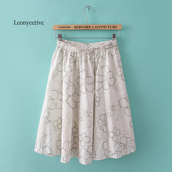 Leonyeetive 2017 Spring Summer Casual Floral Fashion linen Skirts Women Cotton Linen Embroidery Skirt