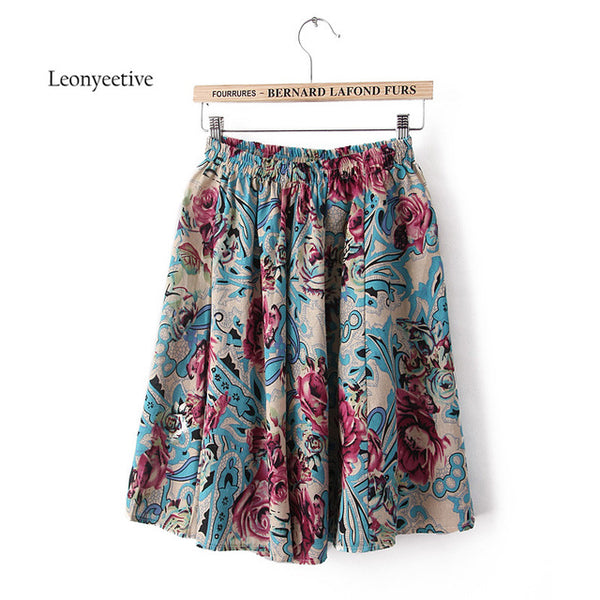 Leonyeetive 2017 Spring Summer Casual Floral Fashion linen Skirts Women Cotton Linen Embroidery Skirt