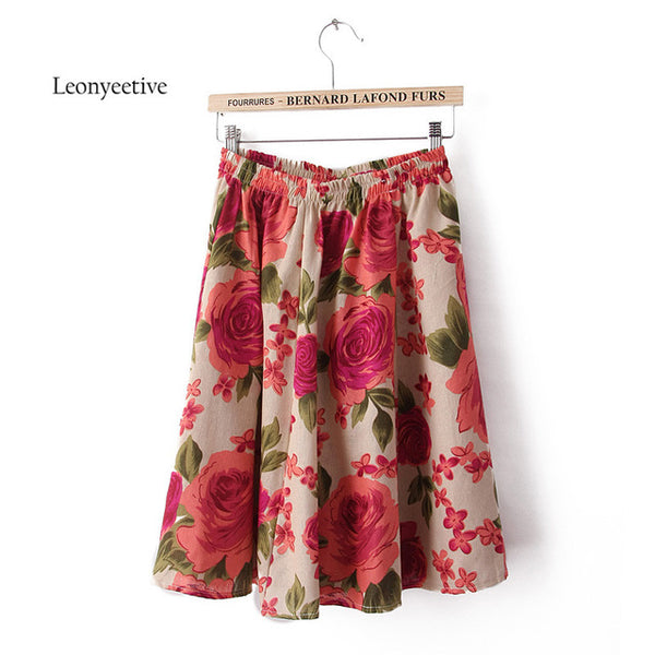 Leonyeetive 2017 Spring Summer Casual Floral Fashion linen Skirts Women Cotton Linen Embroidery Skirt