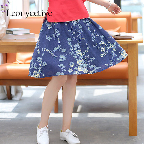 Leonyeetive 2017 Spring Summer Casual Floral Fashion linen Skirts Women Cotton Linen Embroidery Skirt