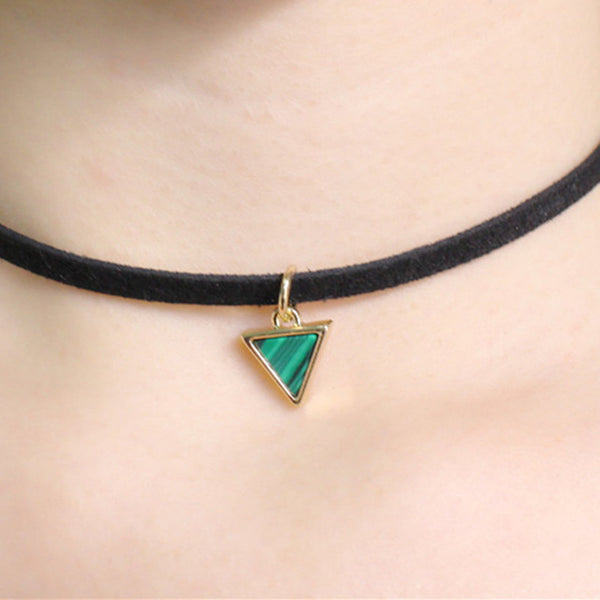 Luxury Ethnic Natural Stone Opal Choker Necklace triangle Black leather Gothic Retro Statement necklace Tattoo jewelry for women