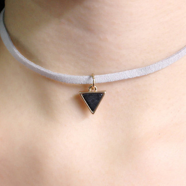 Luxury Ethnic Natural Stone Opal Choker Necklace triangle Black leather Gothic Retro Statement necklace Tattoo jewelry for women