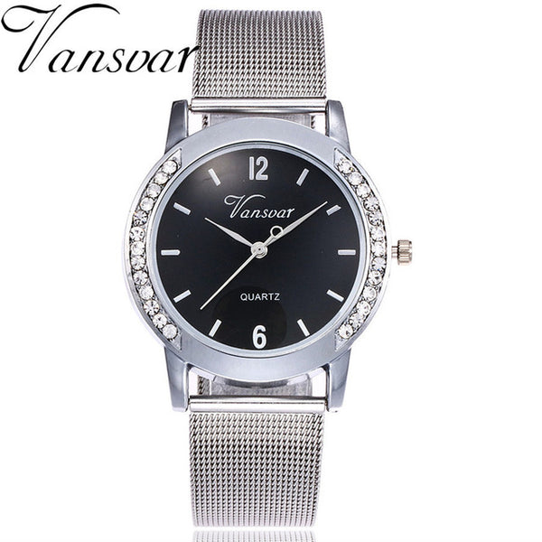 Vansvar Brand Fashion Gold Mesh Quartz Watch Women Metal Stainless Steel Dress Watches Relogio Feminino Gift Clock 1887