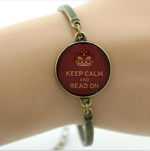 TAFREE Glass gem charm Bangle I Love Reading 'Keep Calm and Read On' Art Picture Bracelet,Book Vintage noble Jewelry women D15