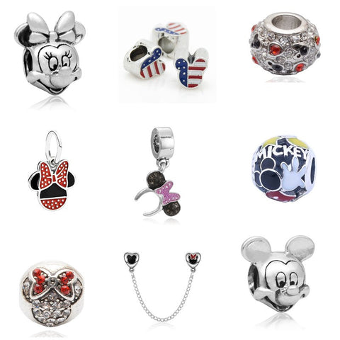 Popular Exquisite DIY European Beads Cartoon Mickey Minnie Beads Charms Fit Original Bracelet Big Hole 30 Styles Wholesale Price