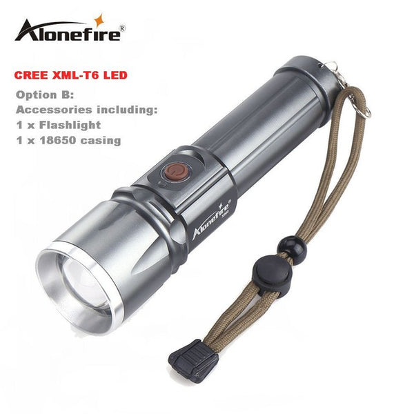 AloneFire X900 CREE XML T6 LED Zoom flashlight Torches Zoomable Flashlight lanterna led torch With 26650 Battery USB charge