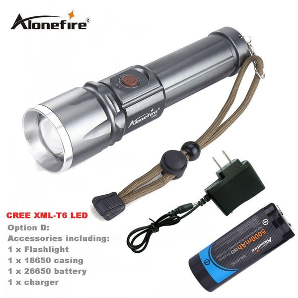 AloneFire X900 CREE XML T6 LED Zoom flashlight Torches Zoomable Flashlight lanterna led torch With 26650 Battery USB charge