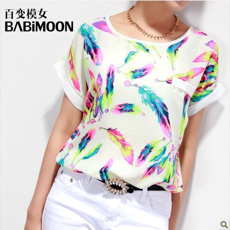 Women Blouses Shirts Chiffon Feminina Top Tee Short Shirt Woman Clothing Blusa Camisa Summer Tops Shirt Floral Fashion