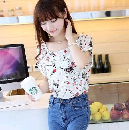 Women Blouses Shirts Chiffon Feminina Top Tee Short Shirt Woman Clothing Blusa Camisa Summer Tops Shirt Floral Fashion