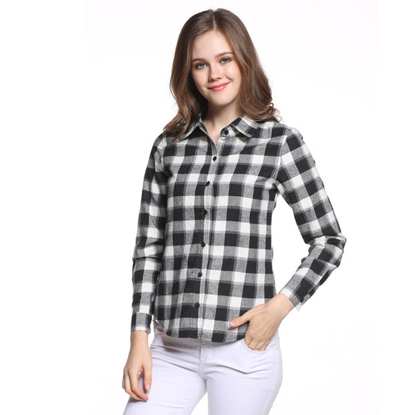 Hot Sale Women Blouses Long Shirts Single Breasted Plaid Cotton Shirt Wild Casual Streetwear Shirt Women Plus Size Blouse BE66