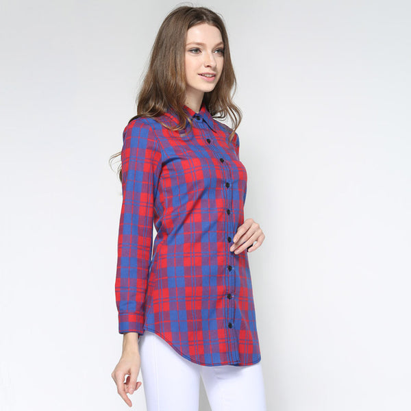 Hot Sale Women Blouses Long Shirts Single Breasted Plaid Cotton Shirt Wild Casual Streetwear Shirt Women Plus Size Blouse BE66