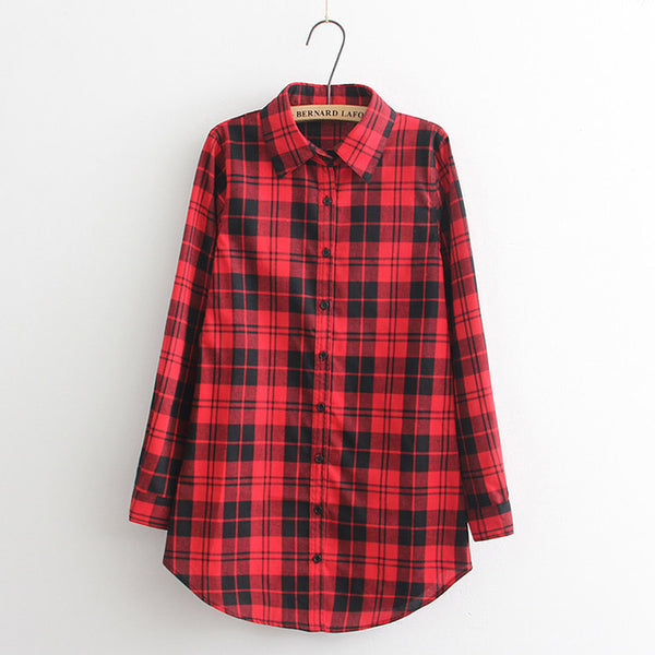 Hot Sale Women Blouses Long Shirts Single Breasted Plaid Cotton Shirt Wild Casual Streetwear Shirt Women Plus Size Blouse BE66