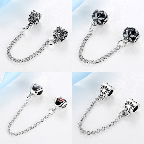 New Silver Plated Bead Charm Vintage Love Heart Lock Safety Chain Beads Fit Women Pandora Bracelet & bangle DIY jewelry