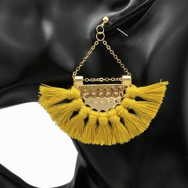 MANILAI T Show Bohemia Tassels Dangle Earrings Women Accessories Cotton Handmade Fringed Earrings Ethnic Jewelry Trendy Style