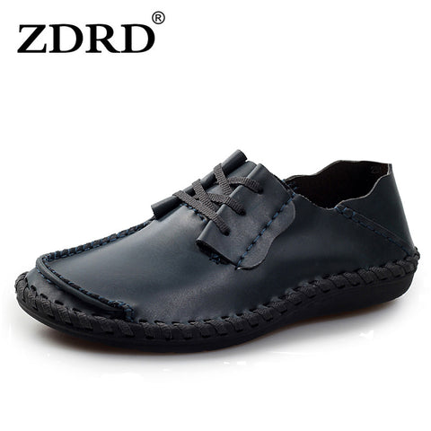 ZDRD 2017 New men's handmade Genuine Leather Creepers Loafers shoe men Lace-Up oxford flats male comfortable huarache boat shoes