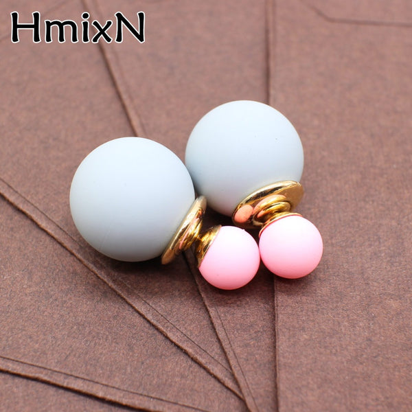 New cute two Faced stud Earring with simulated Pearl ball double side earring Korea Front Back statement party jewelry For Women