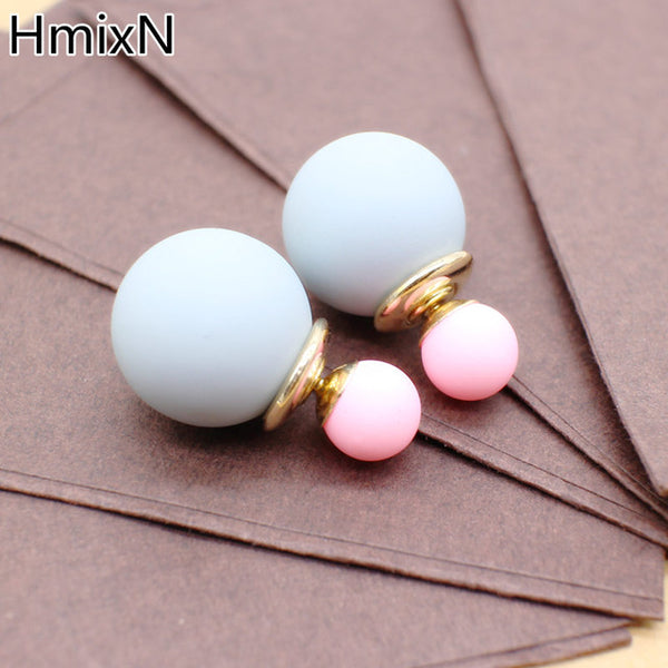 New cute two Faced stud Earring with simulated Pearl ball double side earring Korea Front Back statement party jewelry For Women