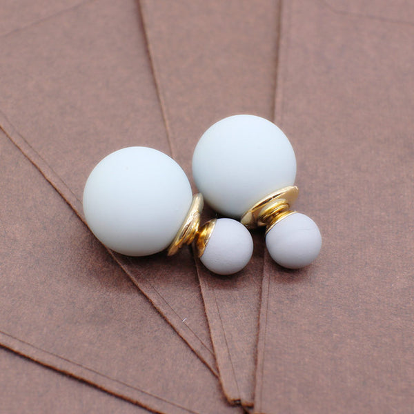 New cute two Faced stud Earring with simulated Pearl ball double side earring Korea Front Back statement party jewelry For Women