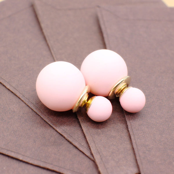 New cute two Faced stud Earring with simulated Pearl ball double side earring Korea Front Back statement party jewelry For Women