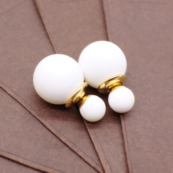 New cute two Faced stud Earring with simulated Pearl ball double side earring Korea Front Back statement party jewelry For Women