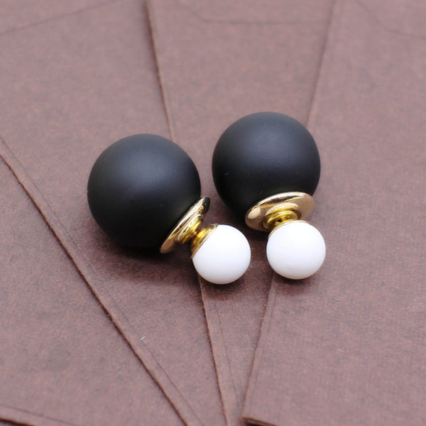 New cute two Faced stud Earring with simulated Pearl ball double side earring Korea Front Back statement party jewelry For Women