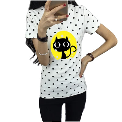 Women Top Summer New Fashion Female T-shirt Korean Sweet Cartoon Cat Printed Ladies Short Sleeve Tops Plus Size M-4XL