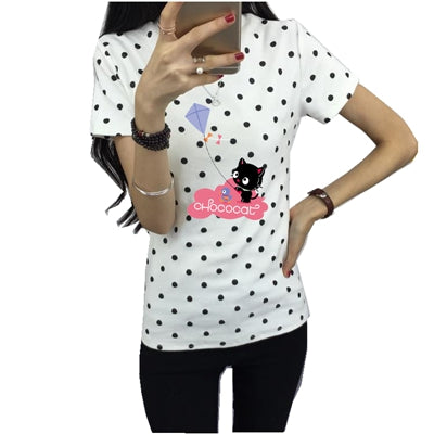 Women Top Summer New Fashion Female T-shirt Korean Sweet Cartoon Cat Printed Ladies Short Sleeve Tops Plus Size M-4XL