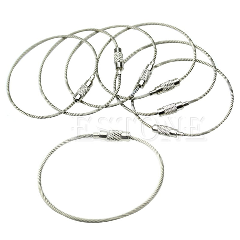 10Pcs Screw Locking Stainless Steel Wire Keychain Cable Rope Key Holder Keyring Key Chain Rings Cable Outdoor Hiking Keychains