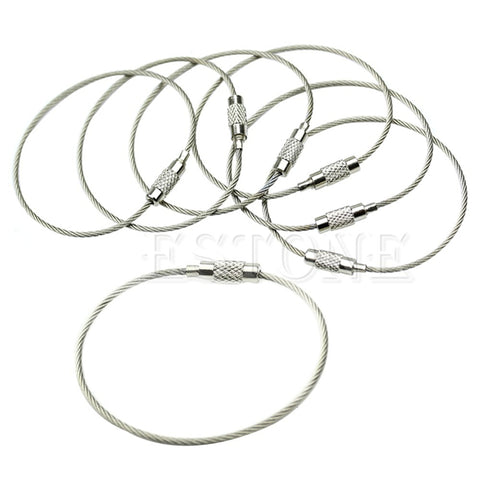 10Pcs Screw Locking Stainless Steel Wire Keychain Cable Rope Key Holder Keyring Key Chain Rings Cable Outdoor Hiking Keychains
