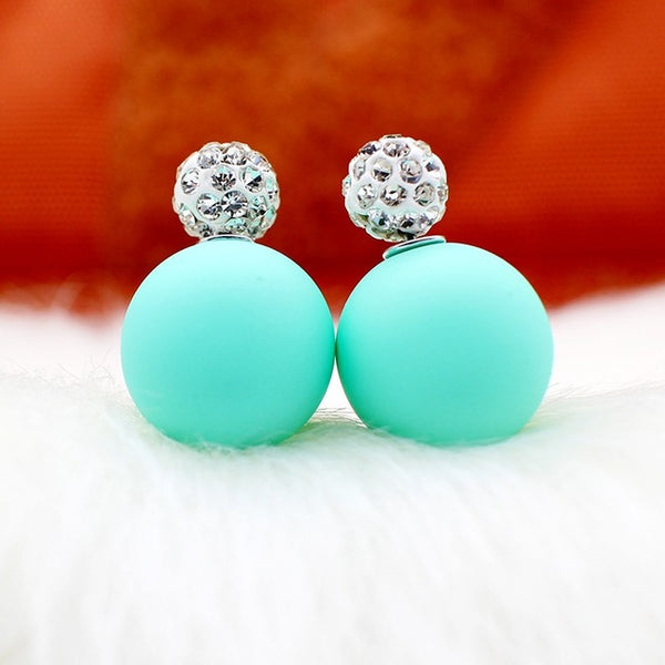 Bright two ball Earring Double side Stud Earring Crystal For Women Korea party date Statement Jewelry brinco boucle d'oreille