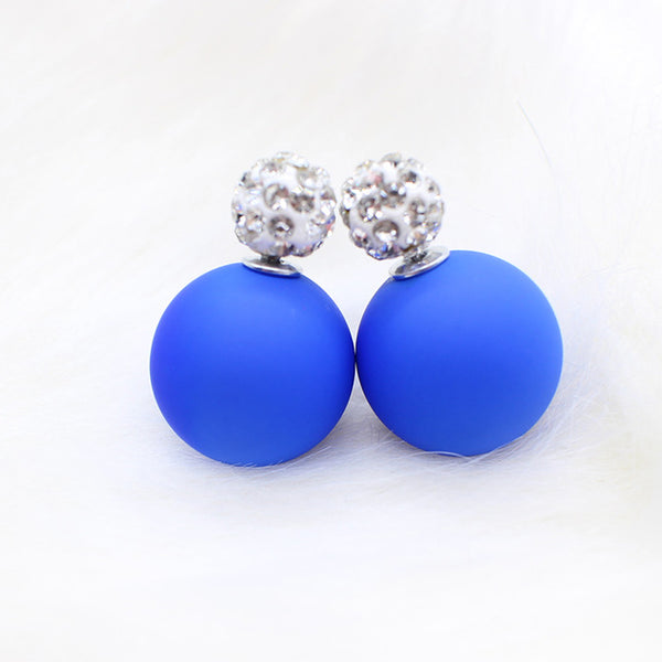 Bright two ball Earring Double side Stud Earring Crystal For Women Korea party date Statement Jewelry brinco boucle d'oreille