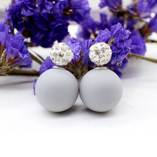 Bright two ball Earring Double side Stud Earring Crystal For Women Korea party date Statement Jewelry brinco boucle d'oreille