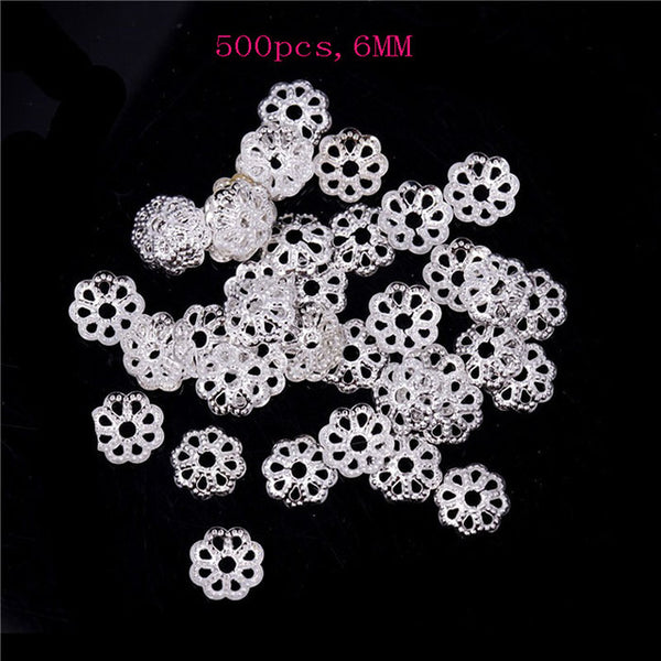 130pcs/lot  Zinc Alloy Antique Silver plated color Bead Caps Fit Jewelry Findings Making End Caps 4-15mm