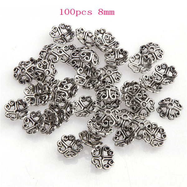 130pcs/lot  Zinc Alloy Antique Silver plated color Bead Caps Fit Jewelry Findings Making End Caps 4-15mm