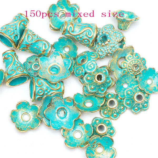 130pcs/lot  Zinc Alloy Antique Silver plated color Bead Caps Fit Jewelry Findings Making End Caps 4-15mm