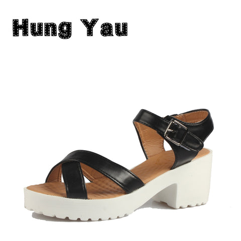 Women Platform Sandals Plus Size 45 Gladiator Woman Open Toe Shoes Summer Style Hollow Out Weave Ladies Casual Black Sandals