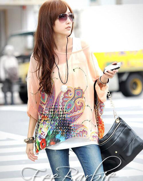 Blusas Summer Tops Plus Size Women Clothing 2017 New Style Batwing Sleeve Women Blouses Floral Print Women's Chiffon Shirts