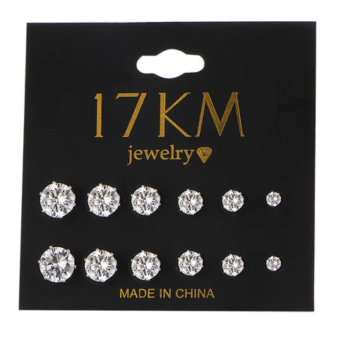 17KM Fashion 6 Pair/set Punk Accessories Crystal Stud Earrings Set For Women Round Flower Fashion Design Brincos Jewelry Bijoux