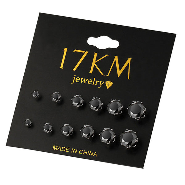 17KM Fashion 6 Pair/set Punk Accessories Crystal Stud Earrings Set For Women Round Flower Fashion Design Brincos Jewelry Bijoux