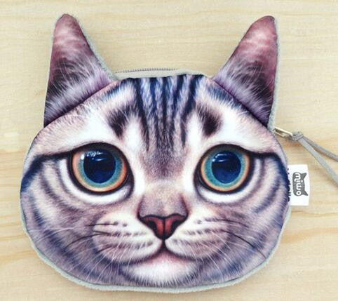 New Cute Cat Face Printed Zipper Coin Purses For Kids Cartoon Wallet Bag Coin Pouch Children Purse Holder Women Coin Wallets