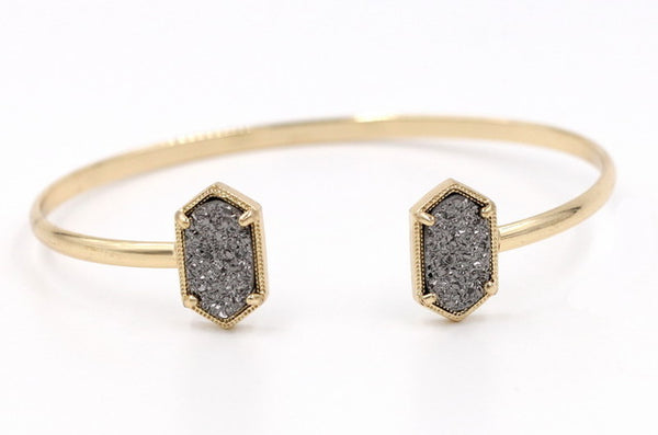 2016 New Cute Oval Quartze Copper Bangles White and Blue green Stone Resin Druzy Cuff Bangles for Women