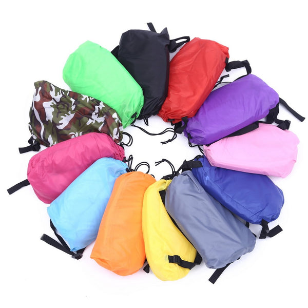 Drop shipping Fast Inflatable Lazy bag Sleeping Air Bag Camping Portable Air Sofa Beach Bed Air Hammock Nylon Banana Sofa